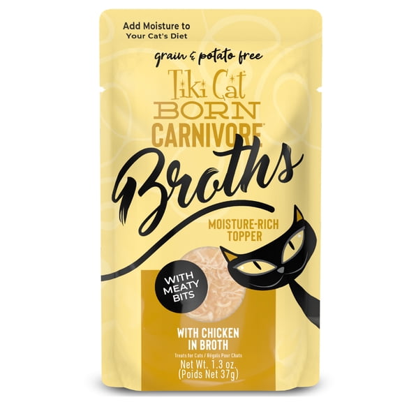 Tiki Cat Born Carnivore Broths Wet Cat Food Topper, Chicken, 1.3 oz. Pouch