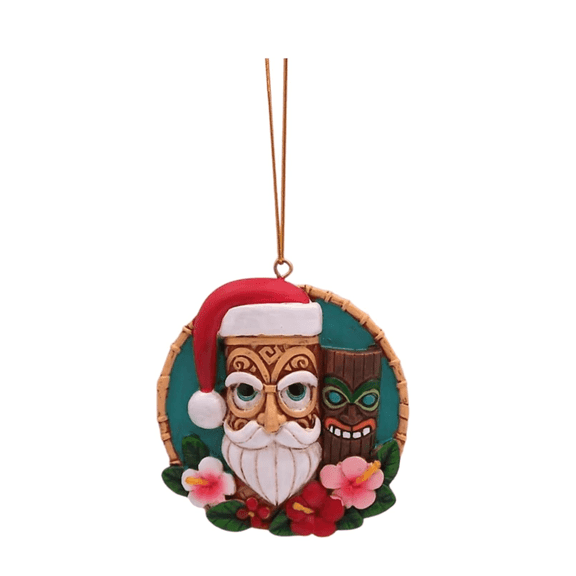 Wowser Tiki Santa Ornament Hawaiian Theme Christmas Tree Decor 1 Count 3.5 Inches