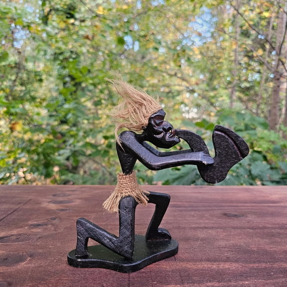Tiki Saxophone Figurine, Hand Carved Wood Musician Statue, Primitive Tribal Decor, Handmade Music Lover Gift or Home Accent