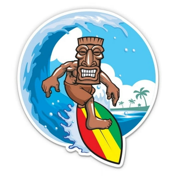 Tiki Surfing - 3" Vinyl Sticker - For Car Laptop I-Pad Phone Helmet Hard Hat - Waterproof Decal