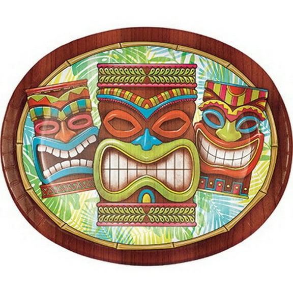 Hawaiian Luau 'Tiki Time' Extra Large Oval Paper Plates (8ct)