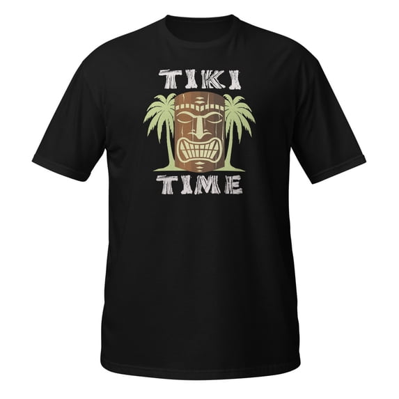 Tiki Time, Hawaiian Luau T-Shirt, Funny T-Shirt, tiki shirt, surfing t-shirt, vacation gift, Polynesian clothing, Hawaiian shirt, Gift Tee (Black, L)