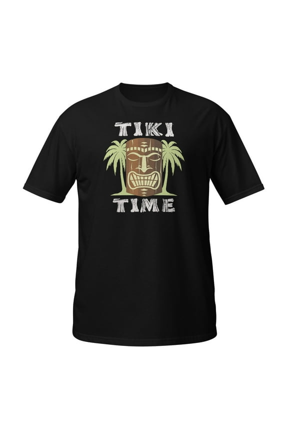 Tiki Time, Hawaiian Luau T-Shirt, Funny T-Shirt, tiki shirt, surfing t-shirt, vacation gift, Polynesian clothing, Hawaiian shirt, Gift Tee (Black, S)