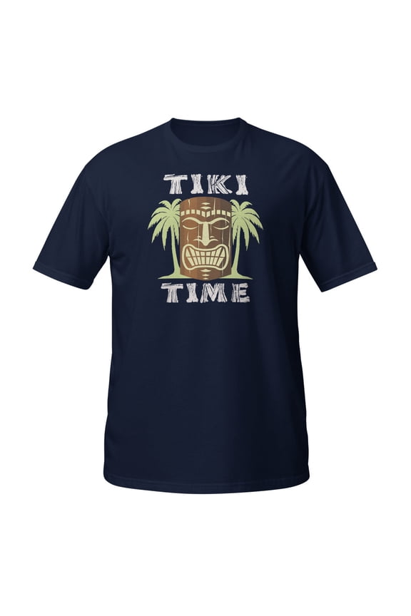 Tiki Time, Hawaiian Luau T-Shirt, Funny T-Shirt, tiki shirt, surfing t-shirt, vacation gift, Polynesian clothing, Hawaiian shirt, Gift Tee (Navy, M)