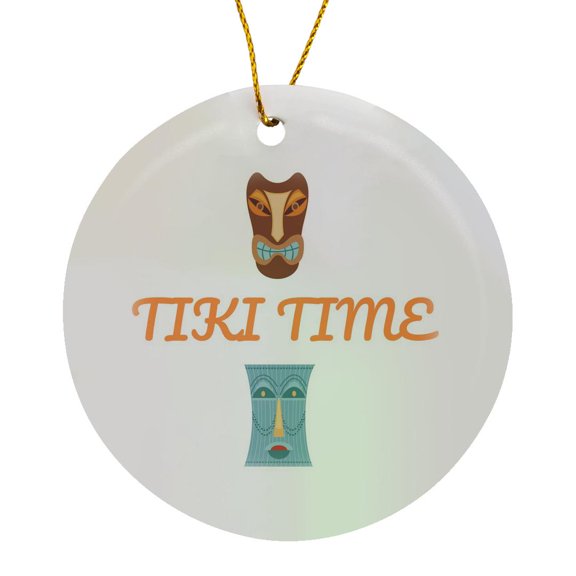 3drose, Tiki Time, Picture of Tikis on a White Background, Circle Porcelain Ornament