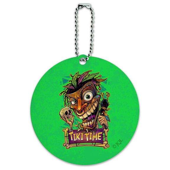 Tiki Time Witch Doctor Tropical Island Round Luggage ID Tag Card Suitcase Carry-On