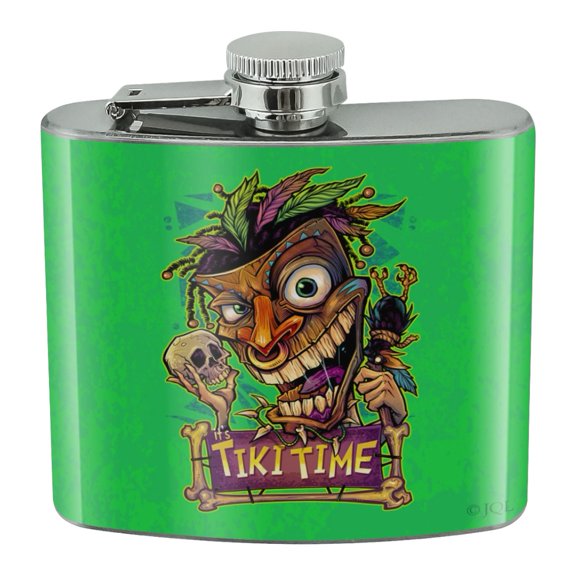 Tiki Time Witch Doctor Tropical Island Stainless Steel 5oz Hip Drink Kidney Flask