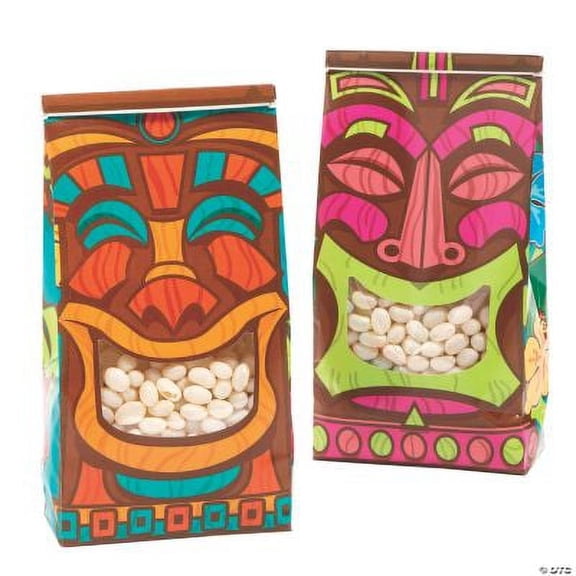 Tiki Tin Tie Treat Bags with Window - Party Supplies - 24 Pieces