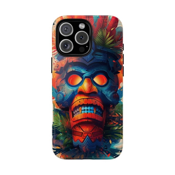 Tiki Totem Hawaii God Colorful Tropical Wood Artistic Abstract Illustration Phone Case for iPhone 11 12 13 14 15 16 17 Pro Max