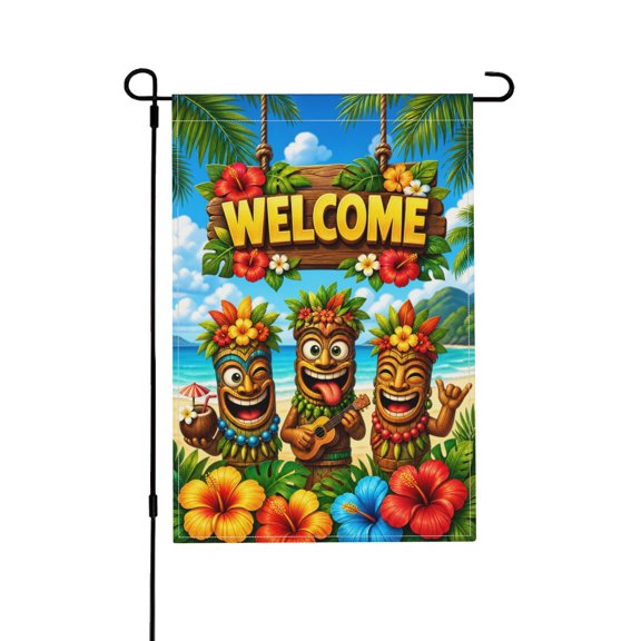 Tiki Tropical Summer Garden Flag For Porch Patio Yard 12x18 in