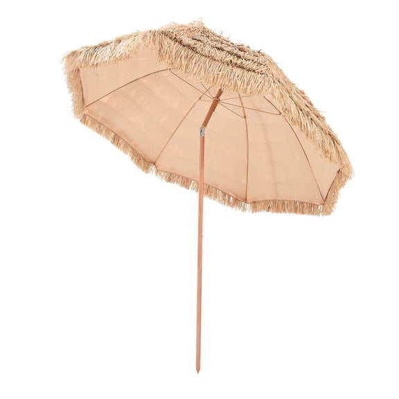 Tiki Umbrella 8ft - Thatched Patio Beach Umbrella, Outdoor Sun Shade with Tilt, Portable Poolside Thatch Umbrella for Garden, Backyard, and Beach
