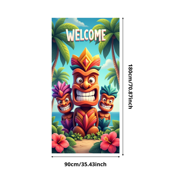 Tiki Welcome Banner Polynesian Theme Decorative Design Natural Colors Wooden Decor for Beach Party Hawaiian Event Summer Celebration
