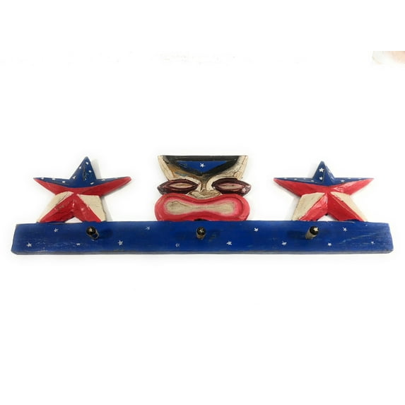 Tikified Americana Wooden Hanger 24 inch w/ 3 Pegs - Tiki Style | #dpt531260