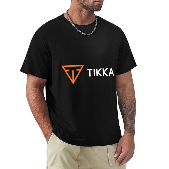 Tikka Official Men's Cotton Short Sleeve HD Print Tee for Casual T-Shirt Crew Neck Top Black 3XL