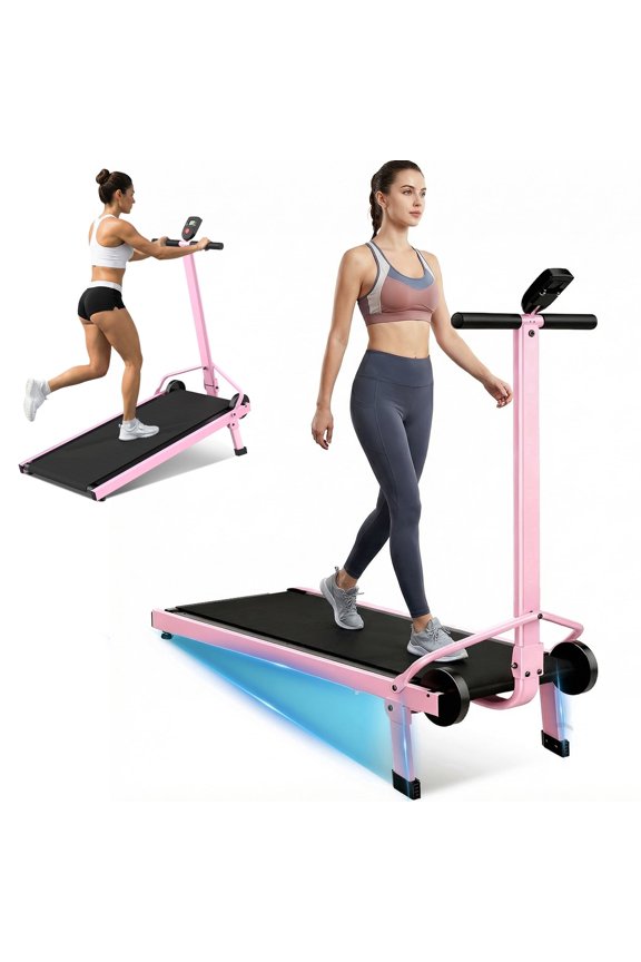 Manual Treadmill with 18% Fixed Incline, Foldable Non Electric Treadmill with Dual Flywheel System, 300LBS Capacity, LCD Monitor, Compact Foldable Design for Home Indoor Walking Jogging