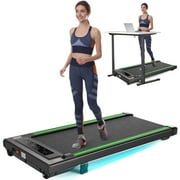 Tikmboex 2.5HP Walking Pad Under Desk Treadmill with LED Touch Screen Remote Control, 2 in 1 Treadmills for Home Office, Black & Green
