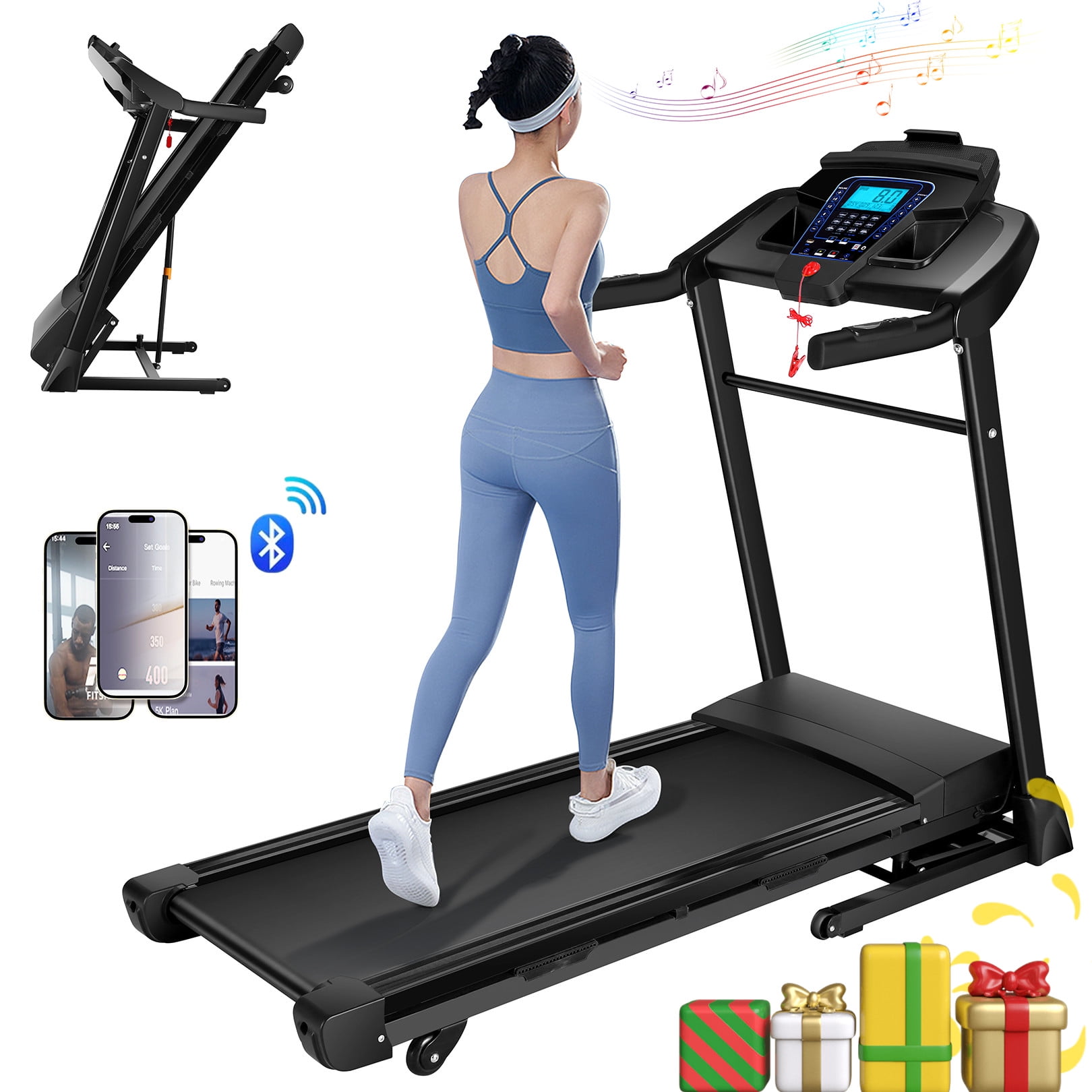 Tikmboex 3.25 HP Folding Treadmill with 15 Level Auto Incline 17In