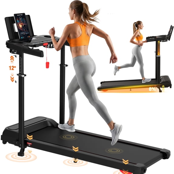 Simpfree 8% Incline Treadmill with Adjustable Height & Foldable Workstation, 3.5HP Home Treadmill 300 lbs Capacity, 12 Programs & Heart Rate Monitor