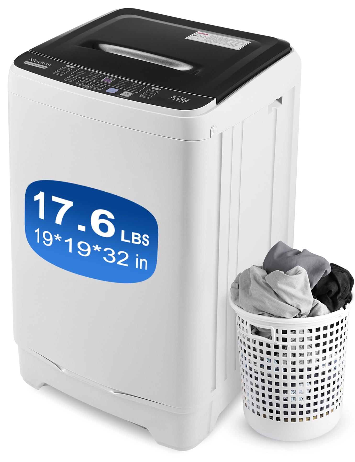 Tikmboex Portable Washing Machine, Built-In Drain Pump 17.6 lbs Capacity Compact Washer, Quick Wash, with Child Lock/Faucet Adapter, 1.9 CU.FT Fully