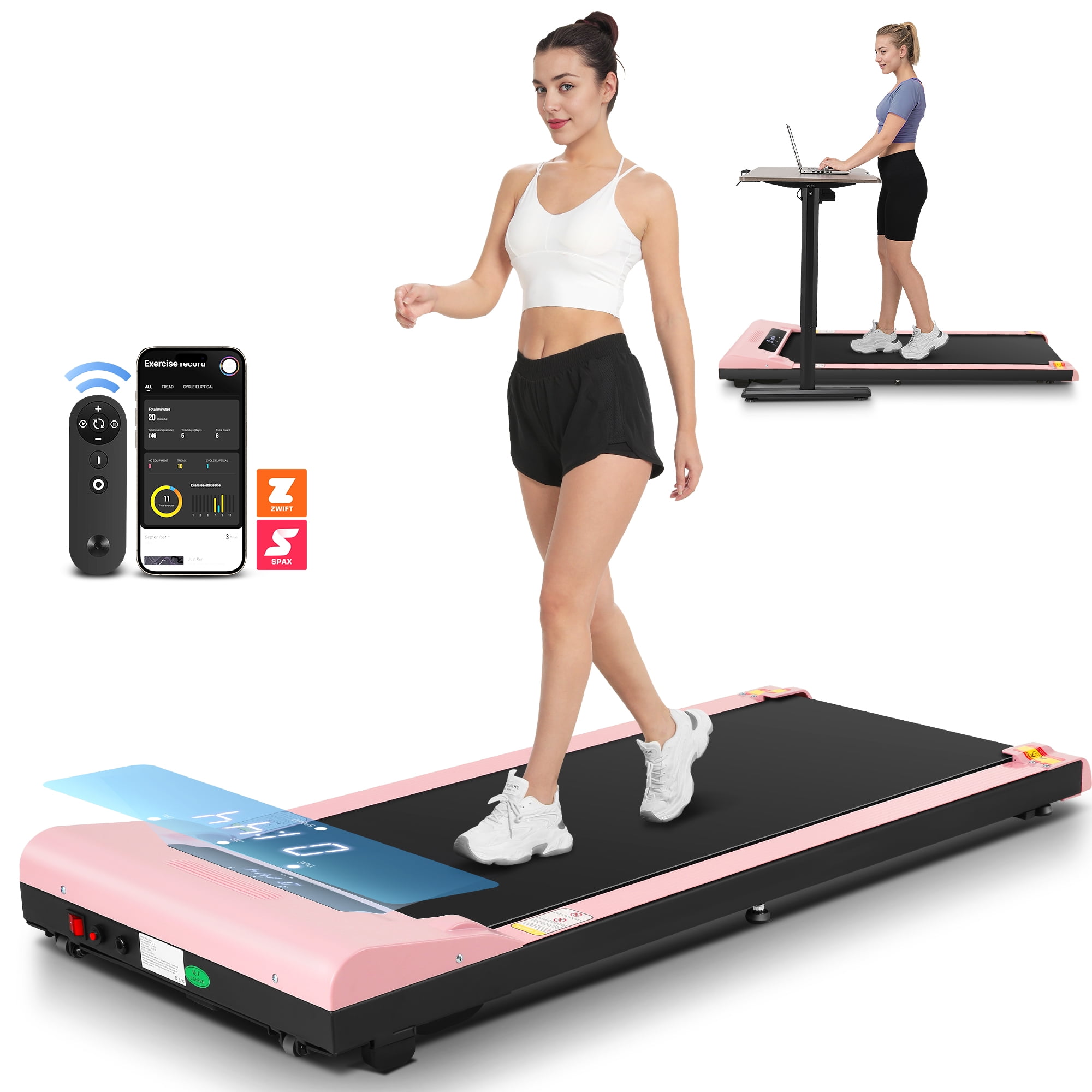 Tikmboex Under Desk Treadmill 300lb Capacity Large Walking Area with Remote App Control for Home Office Pink Walmart