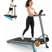 Manual Treadmill with 18% Fixed Incline, Portable Non Electric Treadmill with Dual Flywheel System, 300LBS Capacity, LCD Monitor, Compact Design for Home Indoor Walking Jogging