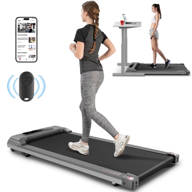 Tikmboex Walking Pad Under Desk Treadmill with Remote & APP Dual Control, 2 in 1 Quiet & Compact Walking Pad Treadmill for Home Office Use, Silver