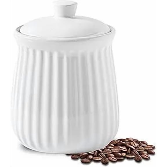 Tikooere 35oz Ceramic Airtight Food Storage Container, Vertical Ribbed Kitchen Canister with Seal Lid for Coffee, Tea, Sugar, Flour, White