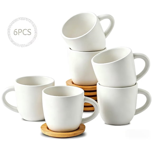 Tikooere 6 oz Ceramic Espresso Cups with Handles & Bamboo Lids,set of 6