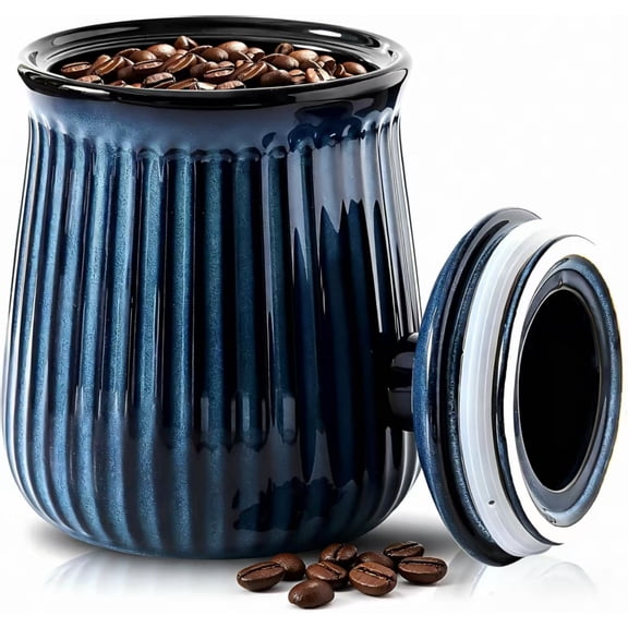 Tikooere Ceramic Airtight Food Storage Container， Airtight Food Jar with Lid， 88oz Vertical Ribbed Blue， Kitchen Canister for Coffee Tea Sugar Flour