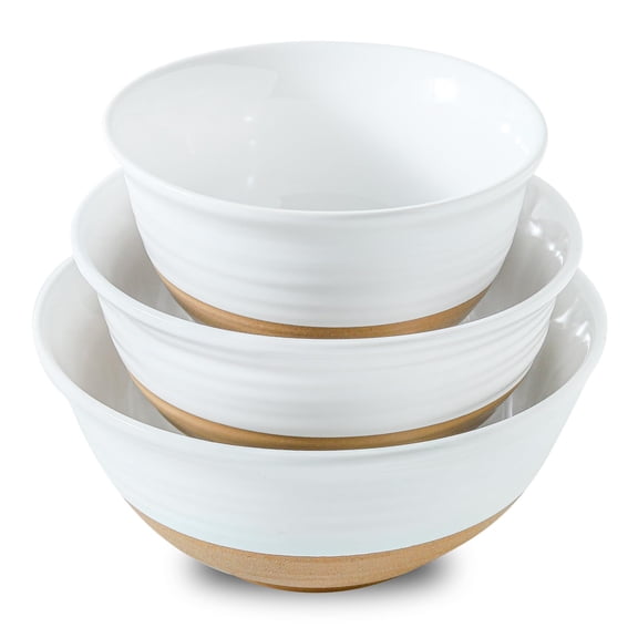 Tikooere Ceramic Mixing Bowls,Large Serving 2.1/1.5/1.0 Qt,Salad Set of 3 for Kitchen Space Saving Storage,Nesting for Cooking,Popcorn,Soup,Fruit, Microwave & Dishwasher Safe,White Y101
