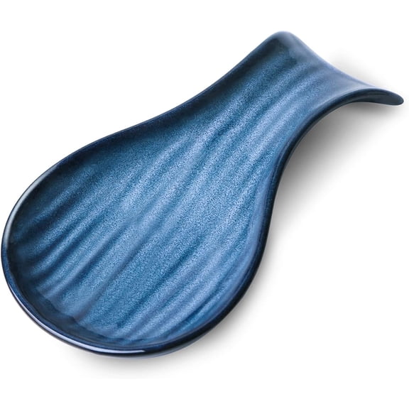 Tikooere Ceramic Spoon Rest for Stove Top, 7 Inch Grooved Vertical Pattern Utensil Holder, Heat-Resistant Kitchen Counter Ladle Rest,Blue