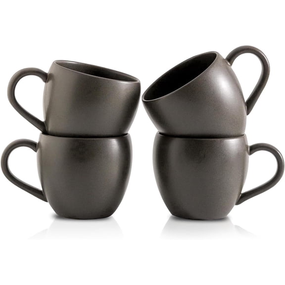 Tikooere Coffee Mugs Set of 4, 16 oz Stoneware Cups, Large Handle, Dishwasher & Microwave Safe, Black