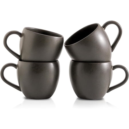Tikooere Coffee Mugs Set of 4, 16 oz Stoneware Cups, Large Handle, Dishwasher & Microwave Safe, Black