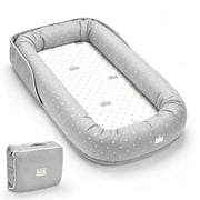 Tiktiger Infant Lounger,Portable Breathable Baby Lounger Adjustable U-Shaped Safety Bumper for Cozy Comfort - Crown Ash