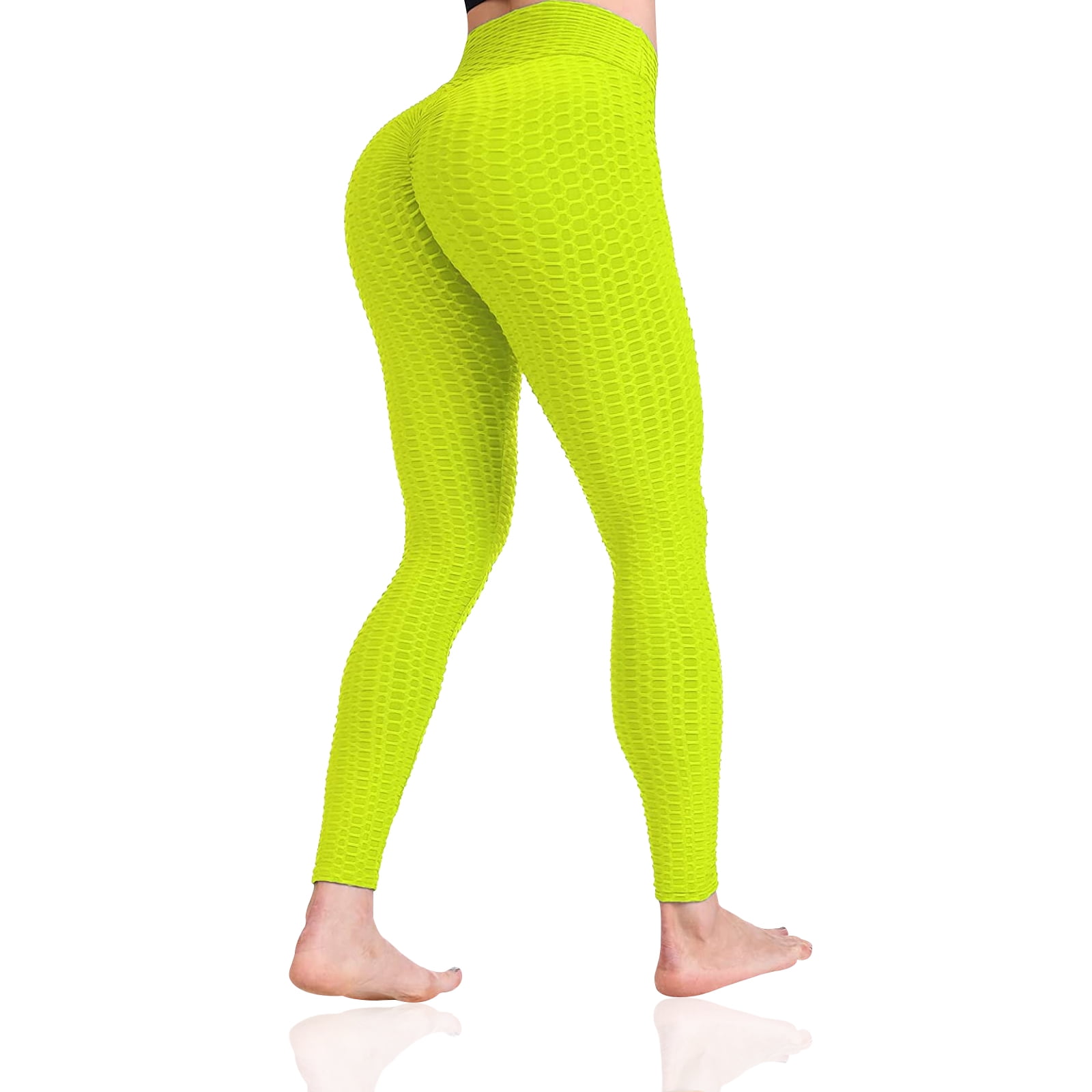 Tiktok Leggings for Women (Neon Yellow), Butt Lifting High Waist Yoga  Pants, Tummy Control Scrunch Workout Running Booty Tights, XL Size