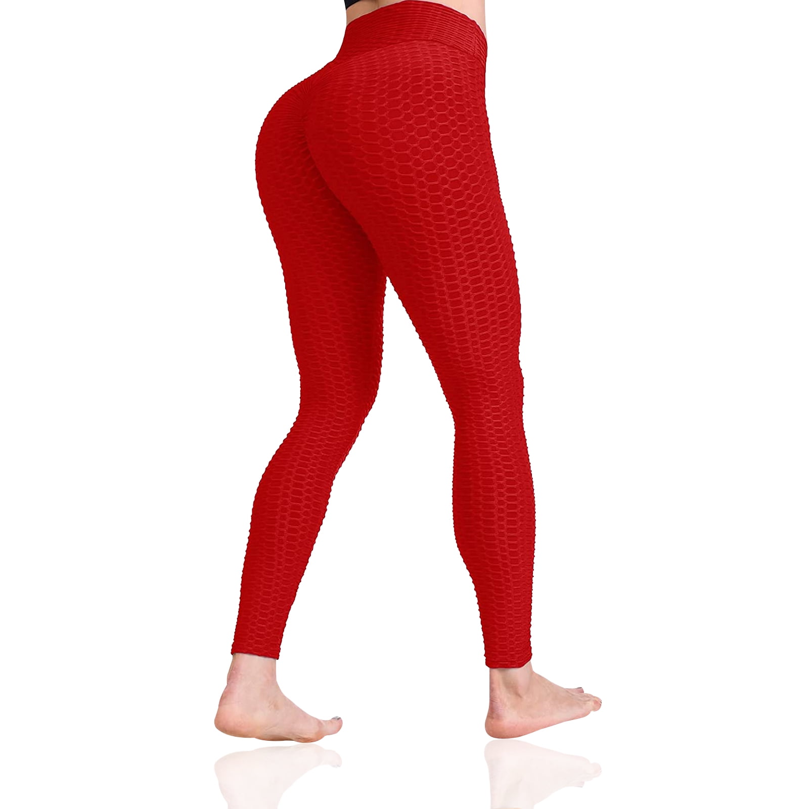 Tiktok Leggings for Women (Red), Butt Liftting High Waist Yoga Pants, Tummy  Control Scrunch Workout Running Booty Tights, XL Size