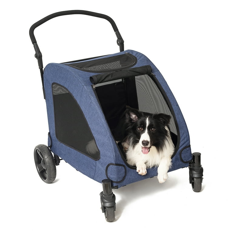 Tikysky 4 Wheel Pet Stroller for Dog and Cat Light Foldable Breathable Mesh Windows Blue Walmart