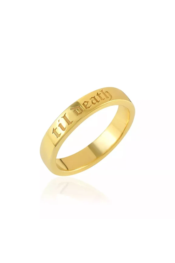 Til Death Ring, Gothic Wedding Band, Unisex Gold Band 14K Yellow Gold Plated