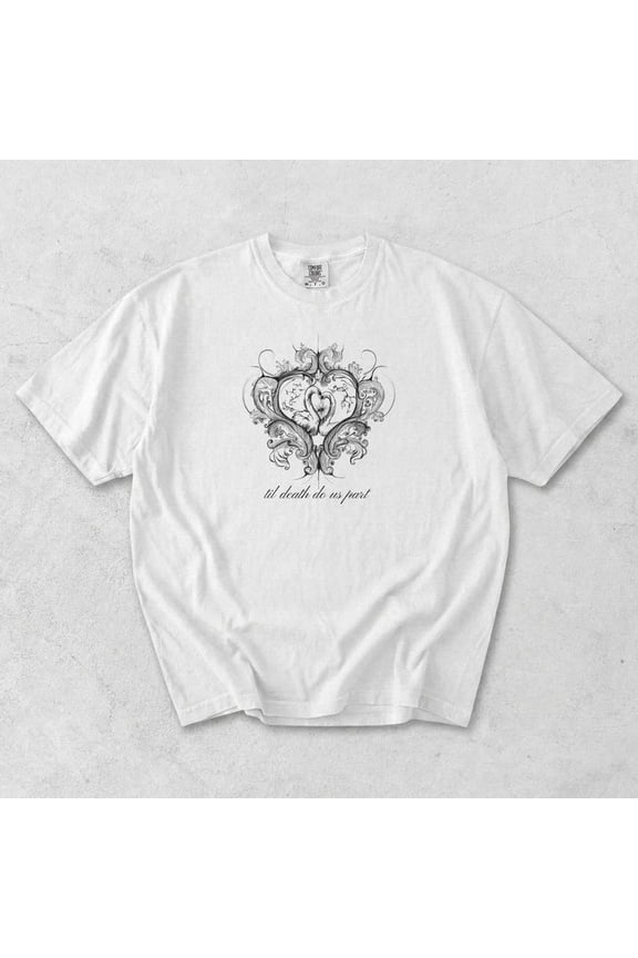 Til Death Do Us Part Gothic Swan Heart Graphic Shirt Victorian Romantic Dark Academia Vintage Love Art Tee Comfort Colors Unisex Cotton T-Shirt, Sizes S-3XL