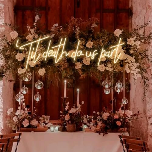 Til Death Do Us Part Neon Sign, Custom Gothic Wedding Welcome LED Neon Light Sign Spooky Halloween Party Backdrop Wall Decor Size: 23.5inches$$Tools & Hardware Other