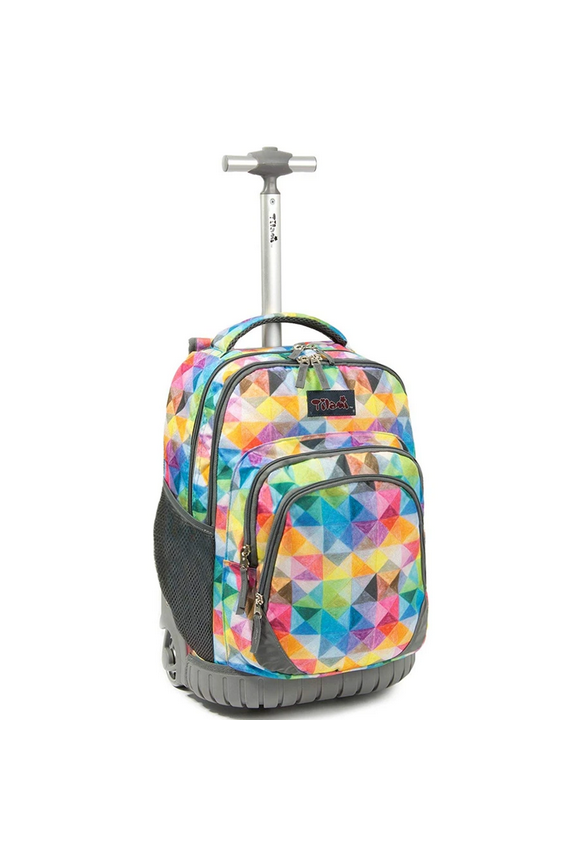 Colorful Geometric Print Rolling Backpack 18 Inch Wheeled Backpack