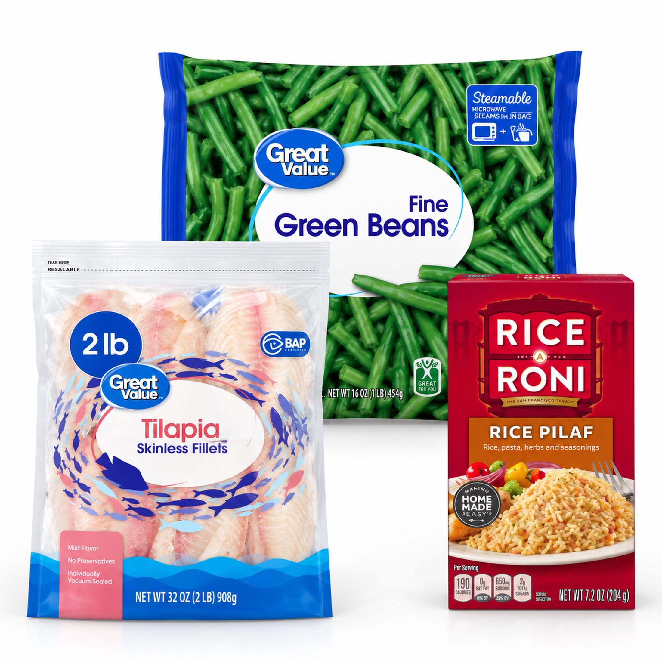 Tilapia Fillets with Rice Pilaf and Green Beans Dinner Bundle - Walmart.com