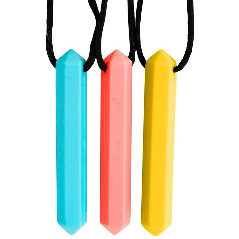 Tilcare Chew Chew Pencil Sensory Necklace 3 Set - Best for Kids or Adults  That like Biting or Have Autism – Perfectly Textured Silicone Chewy Toys -  Chewing Pendant for Boys 