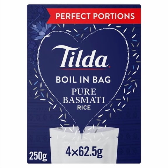 Tilda Boil in the Bag Pure Basmati Rice 4 x 62.5g, British Import (Pack of 2)
