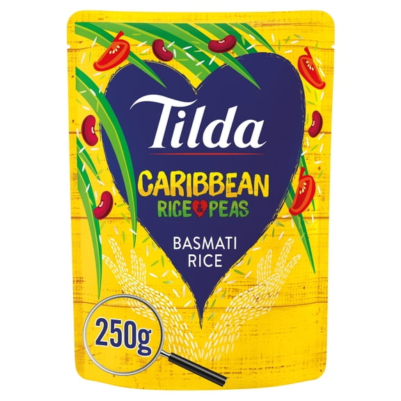 Tilda Caribbean Rice & Peas Basmati Rice 250g, Imported from Britain