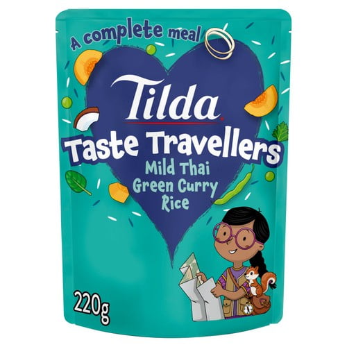 Tilda Kids Taste Travellers Mild Green Thai Curry Rice 220g, British Import (Pack of 2)