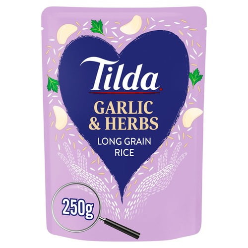 Tilda Microwave Garlic and Herbs Long Grain Rice 250g, British Import (Pack of 2)