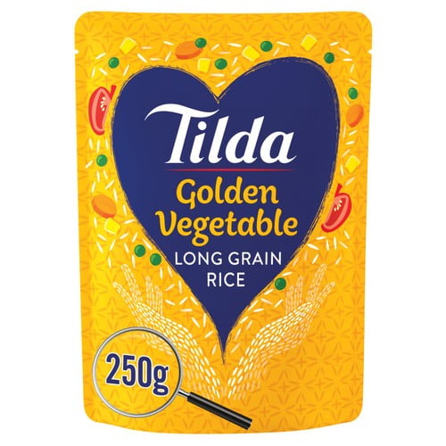 Tilda Microwave Golden Vegetable Long Grain Rice 250g, British Import (Pack of 2)