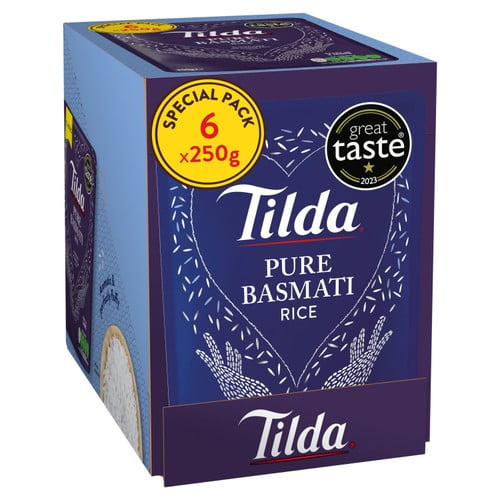 Tilda Microwave Pure Basmati Rice 6 x 250g, British Import (Pack of 2)