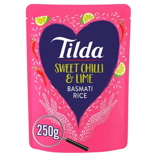 Tilda Microwave Sweet Chilli & Lime Basmati Rice 250g, British Import (Pack of 2)